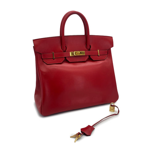 HERMES HAUT A COURROIES 32 ROUGE VIF BOXCALF HAND BAG 1996 CIRCLE Z GOLD HARDWARE 90323448