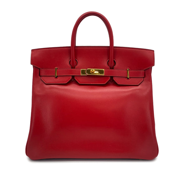 HERMES HAUT A COURROIES 32 ROUGE VIF BOXCALF HAND BAG 1996 CIRCLE Z GOLD HARDWARE 90323448