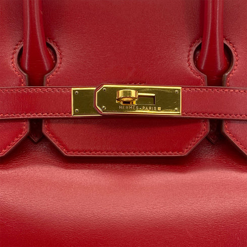 HERMES HAUT A COURROIES 32 ROUGE VIF BOXCALF HAND BAG 1996 CIRCLE Z GOLD HARDWARE 90323448