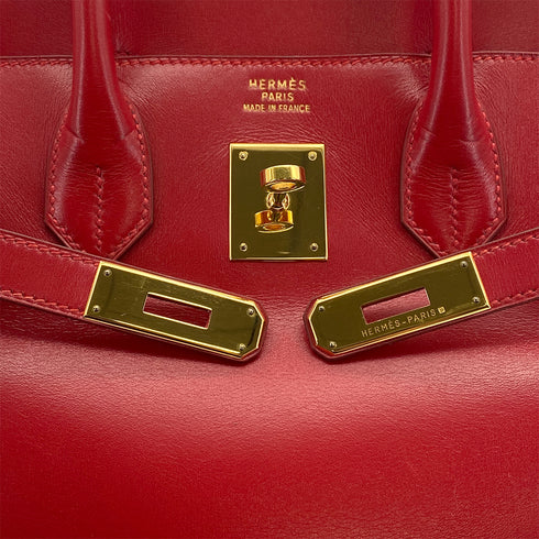 HERMES HAUT A COURROIES 32 ROUGE VIF BOXCALF HAND BAG 1996 CIRCLE Z GOLD HARDWARE 90323448