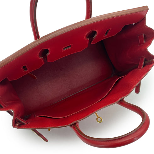 HERMES HAUT A COURROIES 32 ROUGE VIF BOXCALF HAND BAG 1996 CIRCLE Z GOLD HARDWARE 90323448
