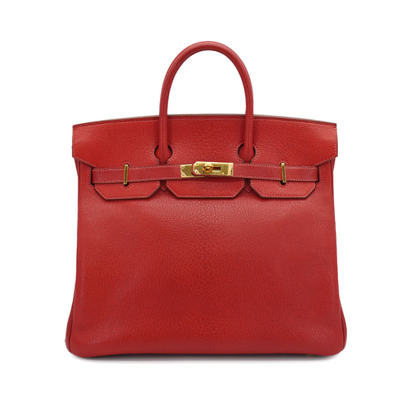 HERMES HAUT A COURROIES 32 ROUGE VIF CHEVRE HAND BAG 2001 SQUARE E GOLD HARDWARE 90326772