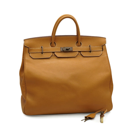 HERMES HAUT A COURROIES 45 NATURAL FJORD HAND BAG 1992 CIRCLE V GOLD HARDWARE 90346983