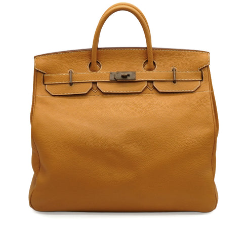 HERMES HAUT A COURROIES 45 NATURAL FJORD HAND BAG 1992 CIRCLE V GOLD HARDWARE 90346983