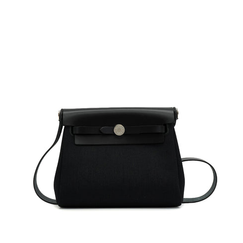 HERMES HER BAG ZIP 20 MINI BLACK VACHE HUNTER TOILE MILITAIRE SHOULDER BAG 2025 K STAMP 90345059