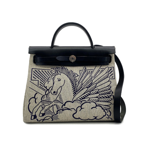 HERMES HER BAG ZIP 31 PM PEGASE POP BLUE INDIGO NOIR TOILE H VACHE HUNTER TOTE BAG 2020 Y STAMP 90315615