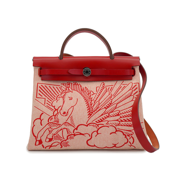 HERMES HER BAG ZIP 31 PM PEGASE POP ROUGE PIMENT TOILE H VACHE HUNTER TOTE BAG 2020 Y STAMP 90327071