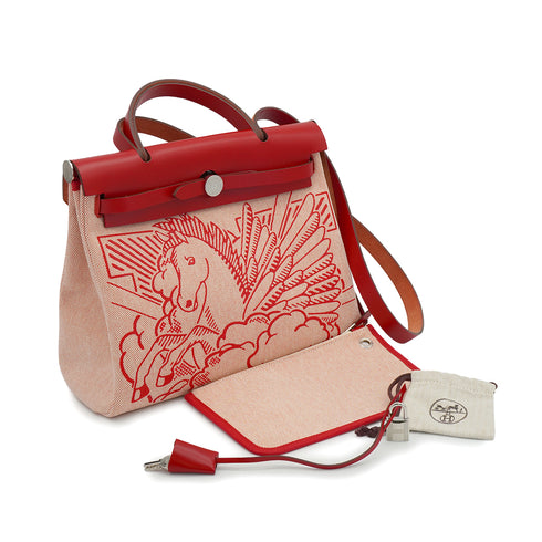 HERMES HER BAG ZIP 31 PM PEGASE POP ROUGE PIMENT TOILE H VACHE HUNTER TOTE BAG 2020 Y STAMP 90327071