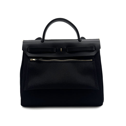 HERMES HER BAG ZIP PM 31 BLACK VACHE HUNTER TOILE MILITAIRE TOTE SHOULDER BAG 2022 U STAMP 90319137