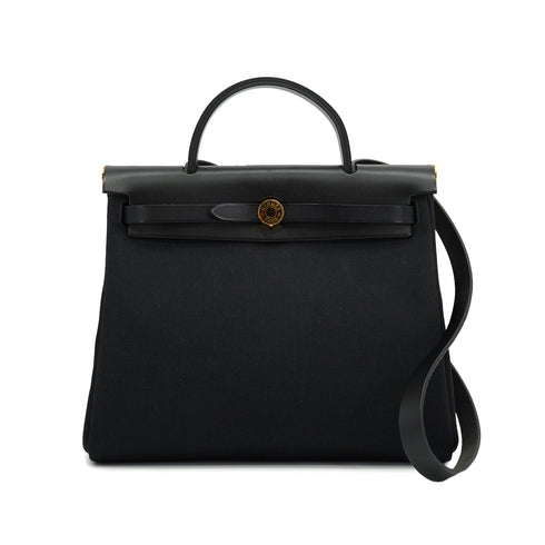 HERMES HER BAG ZIP PM 31 BLACK VACHE HUNTER TOILE MILITAIRE TOTE SHOULDER BAG 2023 B STAMP 90326732
