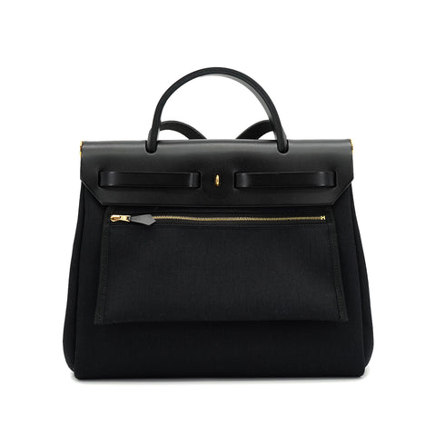 HERMES HER BAG ZIP PM 31 BLACK VACHE HUNTER TOILE MILITAIRE TOTE SHOULDER BAG 2023 B STAMP 90326732