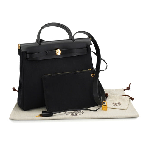 HERMES HER BAG ZIP PM 31 BLACK VACHE HUNTER TOILE MILITAIRE TOTE SHOULDER BAG 2023 B STAMP 90326732