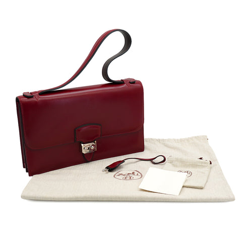 HERMES IRICO ELAN 32 ROUGE H EBENE BOX CALF VEAU SWIFT SHOULDER BAG 2012 SQUARE P PALLADIUM HARDWARE 90342997