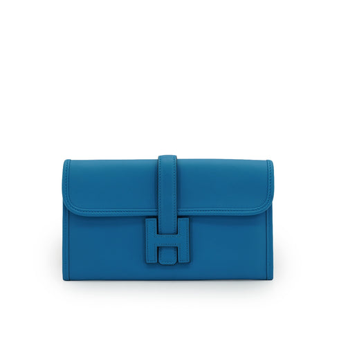 HERMES JIGE DUO BLEU ZANZIBAR VEAU SWIFT CLUTCH BAG 2018 C STAMP 90338875