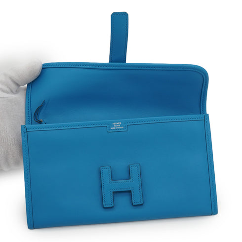 HERMES JIGE DUO BLEU ZANZIBAR VEAU SWIFT CLUTCH BAG 2018 C STAMP 90338875