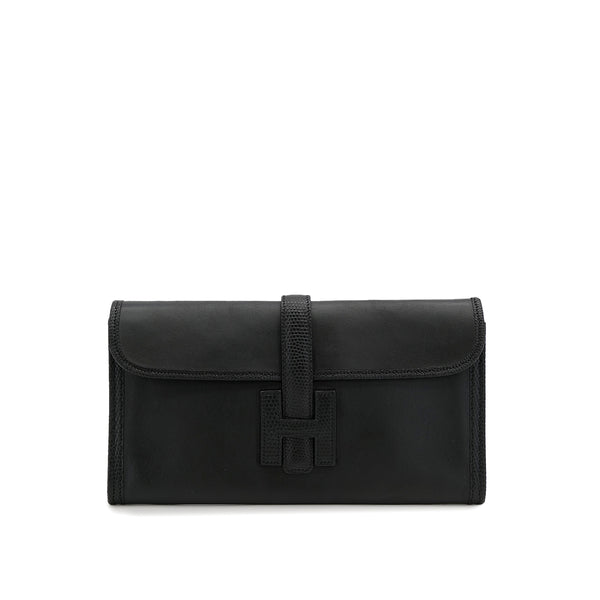 HERMES JIGE ELAN 29 BLACK LIZARD VEAU SWIFT CLUTCH BAG 2012 SQUARE P 90313546