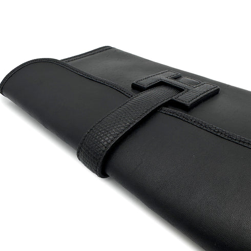 HERMES JIGE ELAN 29 BLACK LIZARD VEAU SWIFT CLUTCH BAG 2012 SQUARE P 90313546
