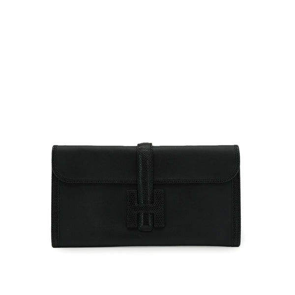HERMES JIGE ELAN 29 BLACK LIZARD VEAU SWIFT CLUTCH BAG 2017 A STAMP 90339216