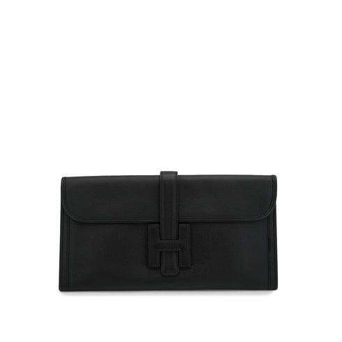 HERMES JIGE ELAN 29 BLACK VEAU EPSOM CLUTCH BAG 2006 SQUARE J 90328462