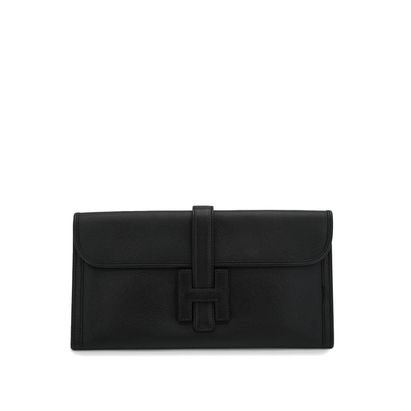 HERMES JIGE ELAN 29 BLACK VEAU EPSOM CLUTCH BAG 2006 SQUARE J 90328462