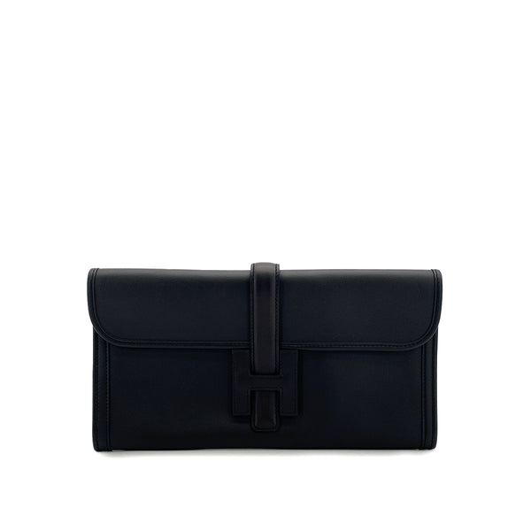 HERMES JIGE ELAN 29 BLACK VEAU SWIFT CLUTCH BAG 2016 X STAMP 90317282