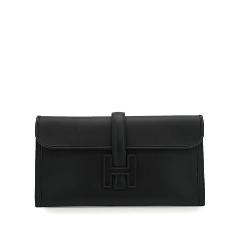 HERMES JIGE ELAN 29 BLACK VEAU SWIFT CLUTCH BAG 2017 A STAMP 90344464