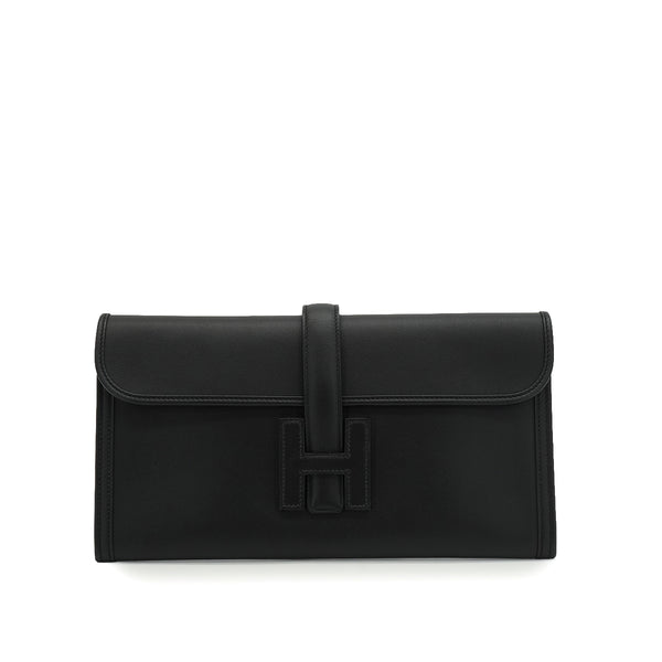 HERMES JIGE ELAN 29 BLACK VEAU SWIFT CLUTCH BAG 2017 A STAMP 90344464