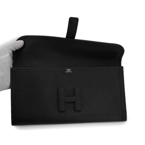 HERMES JIGE ELAN 29 BLACK VEAU SWIFT CLUTCH BAG 2017 A STAMP 90344464