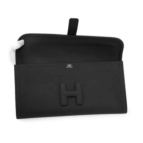 HERMES JIGE ELAN 29 BLACK VEAU SWIFT CLUTCH BAG 2023 B STAMP 90344350