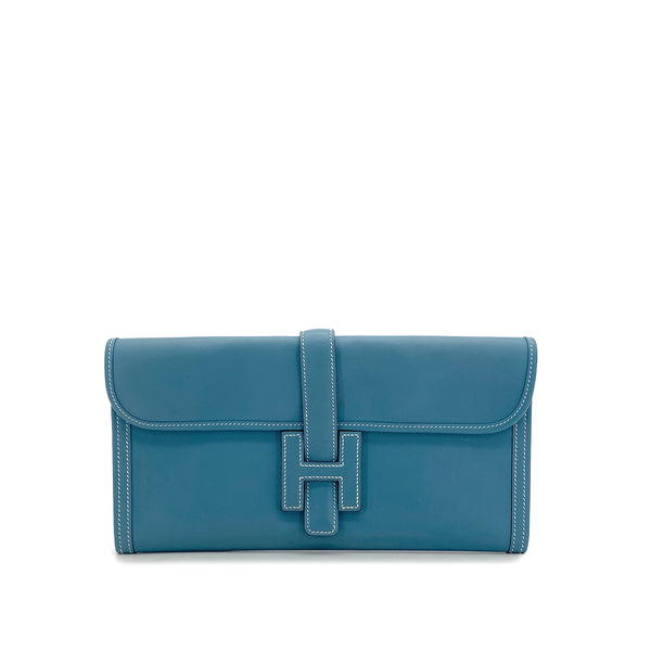 HERMES JIGE ELAN 29 BLUE JEAN VEAU SWIFT CLUTCH BAG 2016 X STAMP 90317278