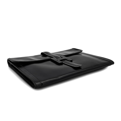 HERMES JIGE GM BLACK BOXCALF CLUTCH BAG 1984 CIRCLE N 90326731
