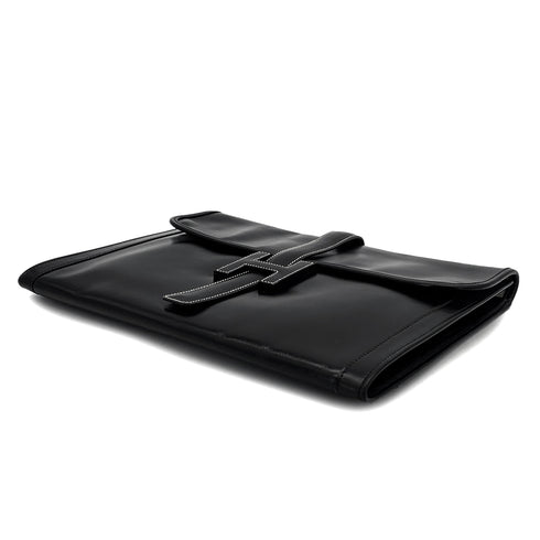HERMES JIGE GM BLACK BOXCALF CLUTCH BAG 1984 CIRCLE N 90326731