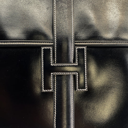 HERMES JIGE GM BLACK BOXCALF CLUTCH BAG 1984 CIRCLE N 90326731