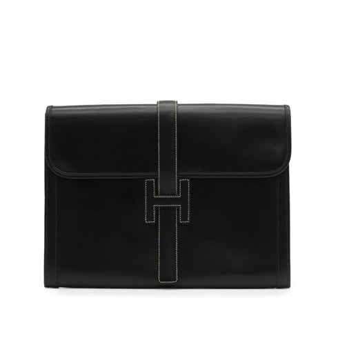 HERMES JIGE GM BLACK BOX CALF CLUTCH BAG 90351075