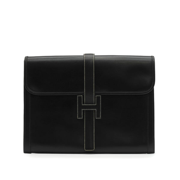 HERMES JIGE GM BLACK BOX CALF CLUTCH BAG 90351075