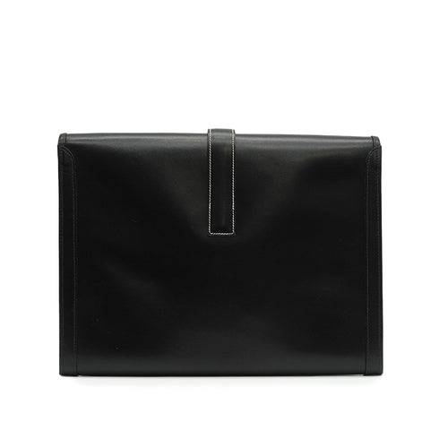 HERMES JIGE GM BLACK BOX CALF CLUTCH BAG 90351075