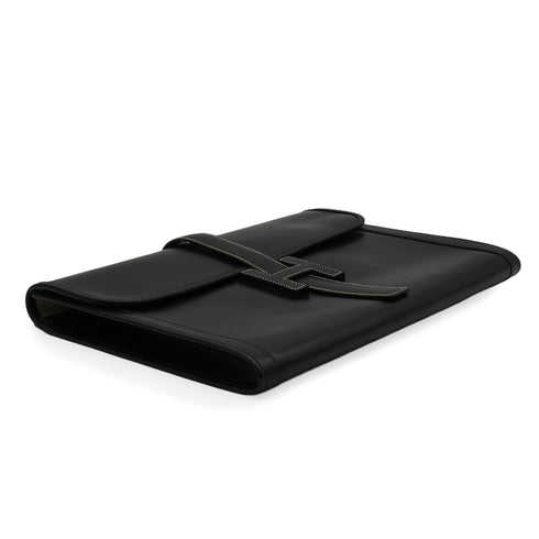 HERMES JIGE GM BLACK BOX CALF CLUTCH BAG 90351075
