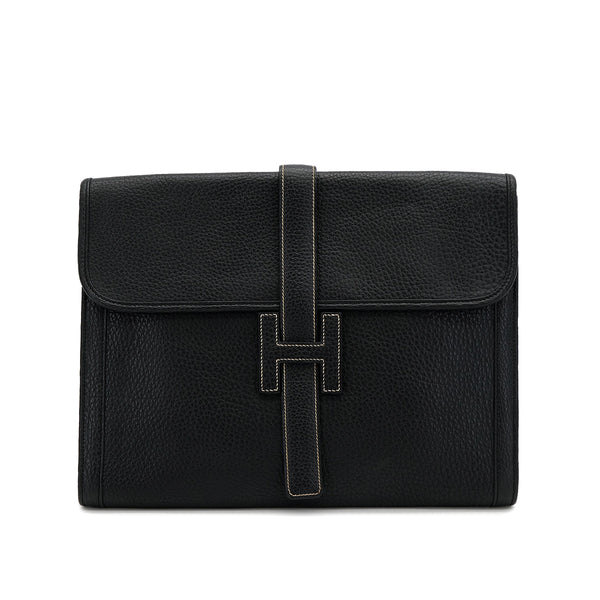 HERMES JIGE GM BLACK FJORD CLUTCH BAG 1991 CIRCLE U 90315008