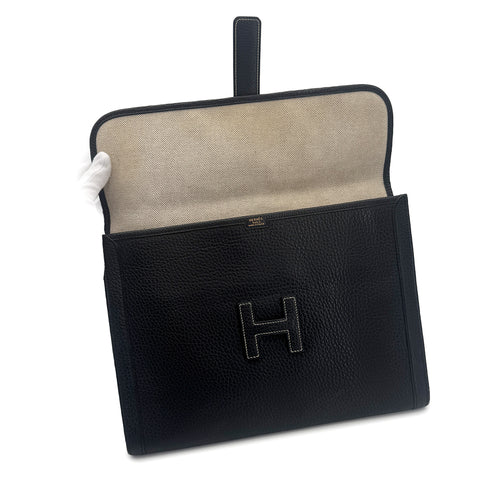 HERMES JIGE GM BLACK FJORD CLUTCH BAG 1991 CIRCLE U 90315008