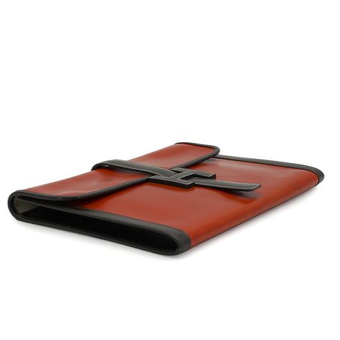 HERMES JIGE GM BRIQUE CHOCOLAT BOX CALF CLUTCH BAG 1993 CIRCLE W 90340354