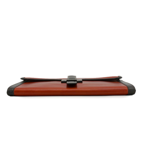 HERMES JIGE GM BRIQUE CHOCOLAT BOX CALF CLUTCH BAG 1993 CIRCLE W 90340354