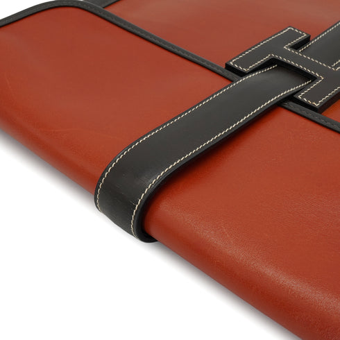 HERMES JIGE GM BRIQUE CHOCOLAT BOX CALF CLUTCH BAG 1993 CIRCLE W 90340354