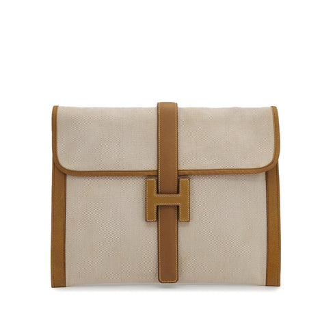 HERMES JIGE GM CLUTCH BAG GOLD COUCHEVEL TOILE H 1978 CIRCLE H 90313292