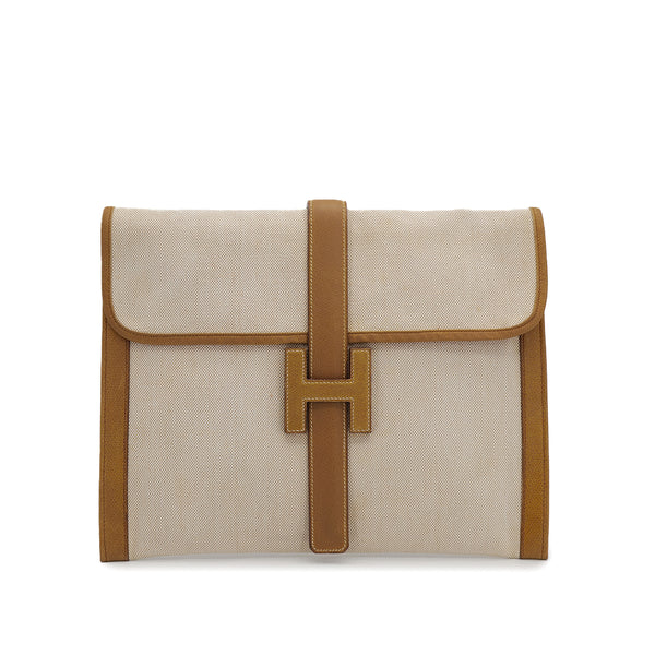 HERMÈS JIGE GM CLUTCH BAG GOLD COUCHEVEL TOILE H 1978 CIRCLE H 90313292