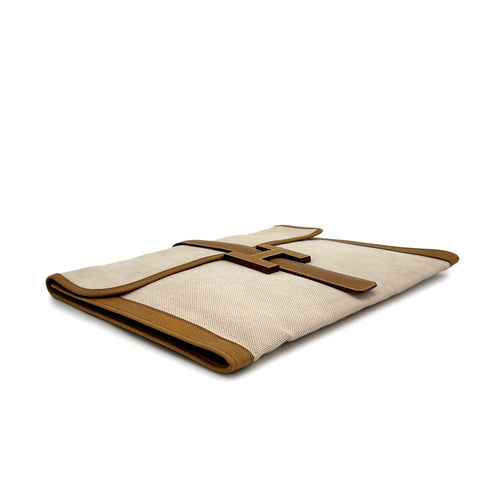 HERMES JIGE GM CLUTCH BAG GOLD COUCHEVEL TOILE H 1978 CIRCLE H 90313292