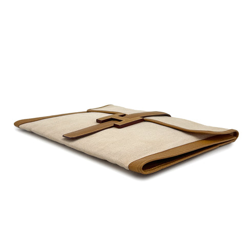 HERMES JIGE GM CLUTCH BAG GOLD COUCHEVEL TOILE H 1978 CIRCLE H 90313292