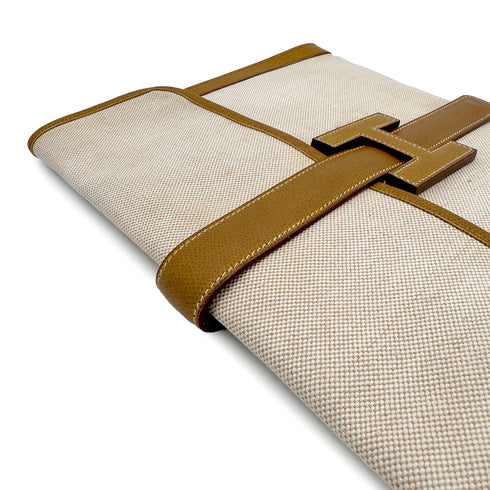 HERMES JIGE GM CLUTCH BAG GOLD COUCHEVEL TOILE H 1978 CIRCLE H 90313292
