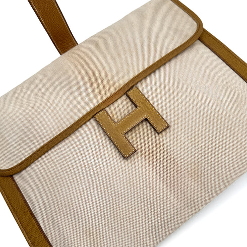 HERMES JIGE GM CLUTCH BAG GOLD COUCHEVEL TOILE H 1978 CIRCLE H 90313292
