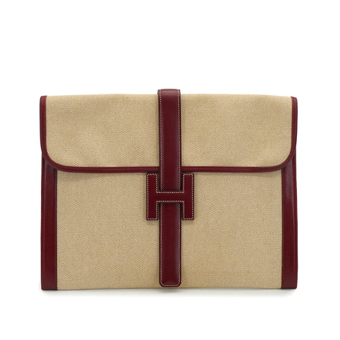 HERMES JIGE GM CLUTCH BAG ROUGE H BOX CALF TOILE H 1979 CIRCLE I 90334295