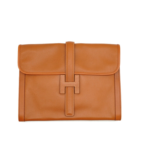 HERMES JIGE GM GOLD COUCHEVEL CLUTCH BAG 1990 CIRCLE T 90340488